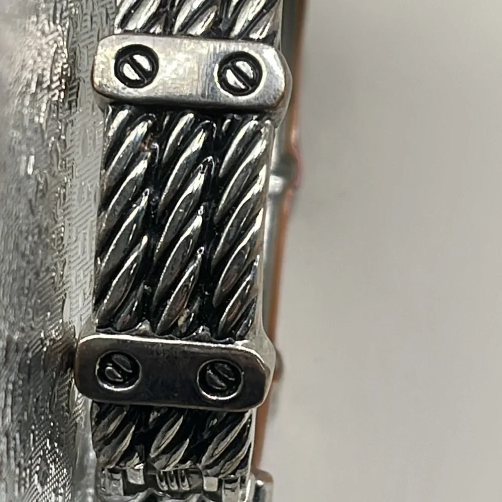 Stylish Silver-Tone twisted braided Cable clamper Bracelet